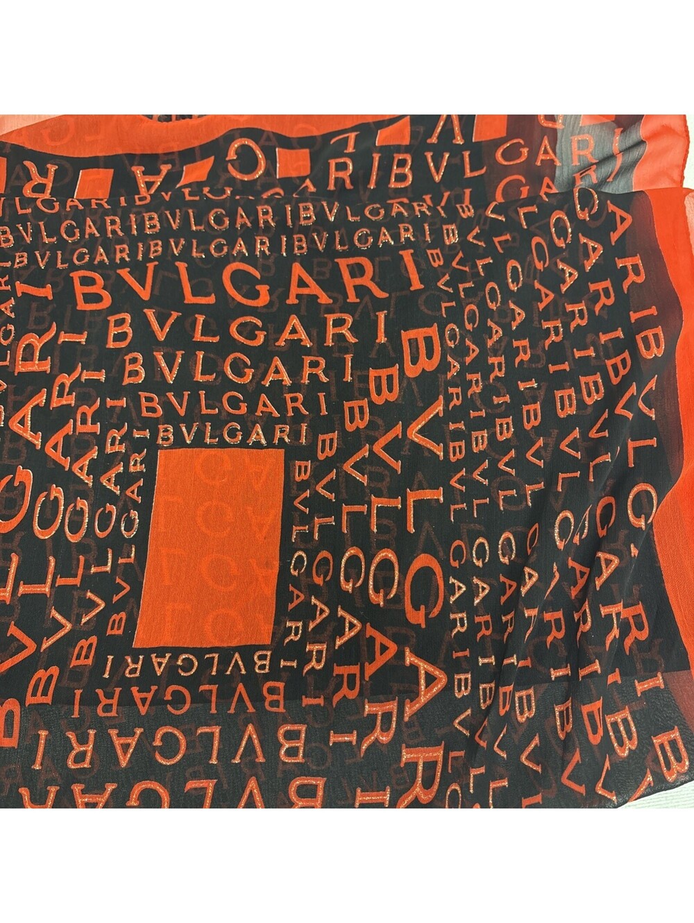 Bvlgari Black Red Silk Chiffon Logomania Print Rectangle Scarf